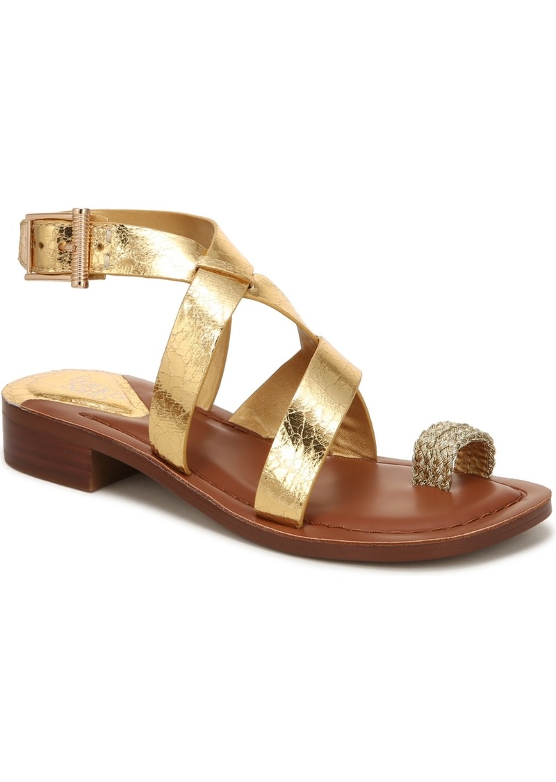 Franco Sarto Women's Ina Toe Loop Ankle Strap Stacked Heel Sandals - Gold Leather