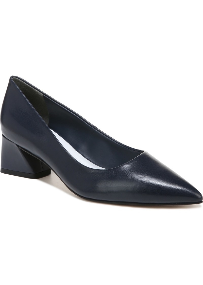 Franco Sarto Women's Racer-Pump Pointed Toe Block Heel Pumps - Navy Blue Leather