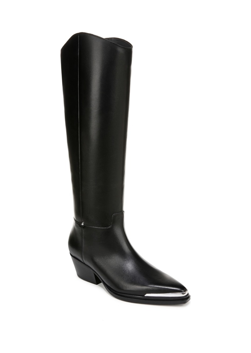 Franco Sarto Women's Billie Pointed Toe Knee High Western Boots - Black Leather