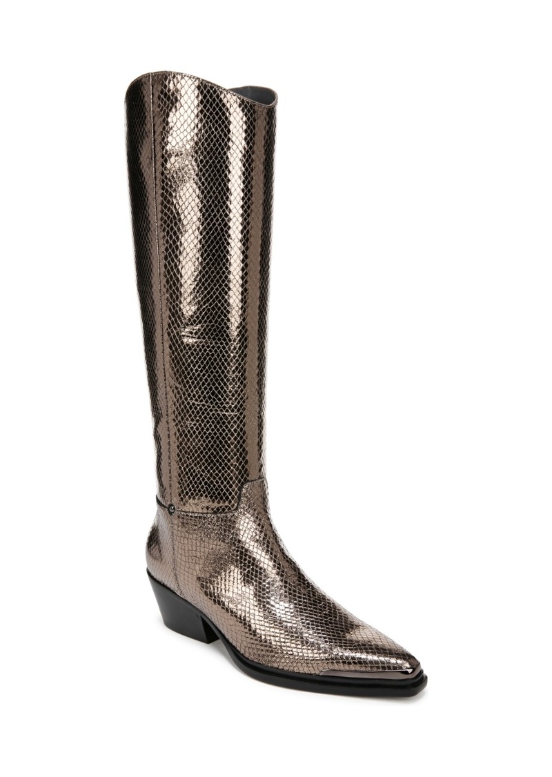 Franco Sarto Women's Billie Wide Calf Pointed Toe Knee High Western Boots - Pewter Snake Faux Leather