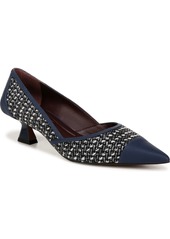 Franco Sarto Women's Darcy Pointed Toe Kitten Heel Pumps - Navy Multi Woven Fabric/Faux Leather