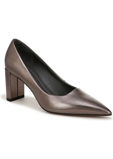 Franco Sarto Women's Giovanna Pointed Toe Block Heel Pumps - Pewter Metallic Faux Leather