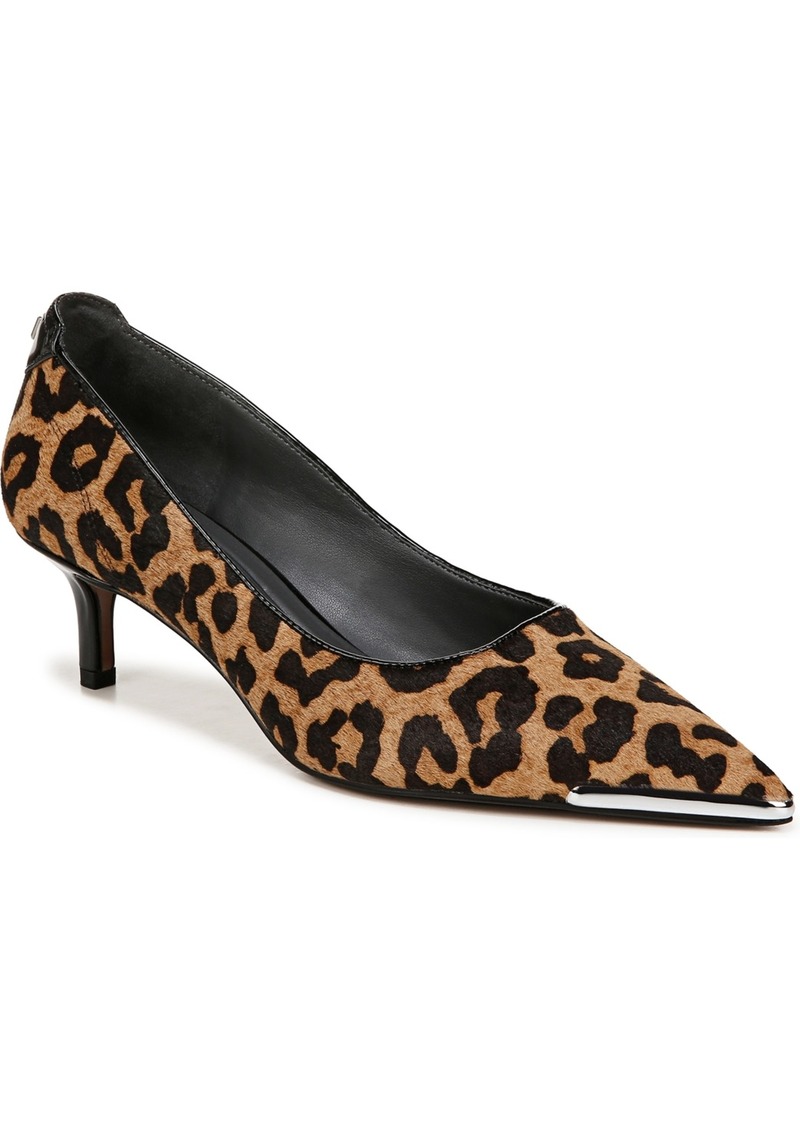 Franco Sarto Women's Kalsa Kitten Heel Pointed Toe Dress Pumps - Camel Brown Leopard Print Hair