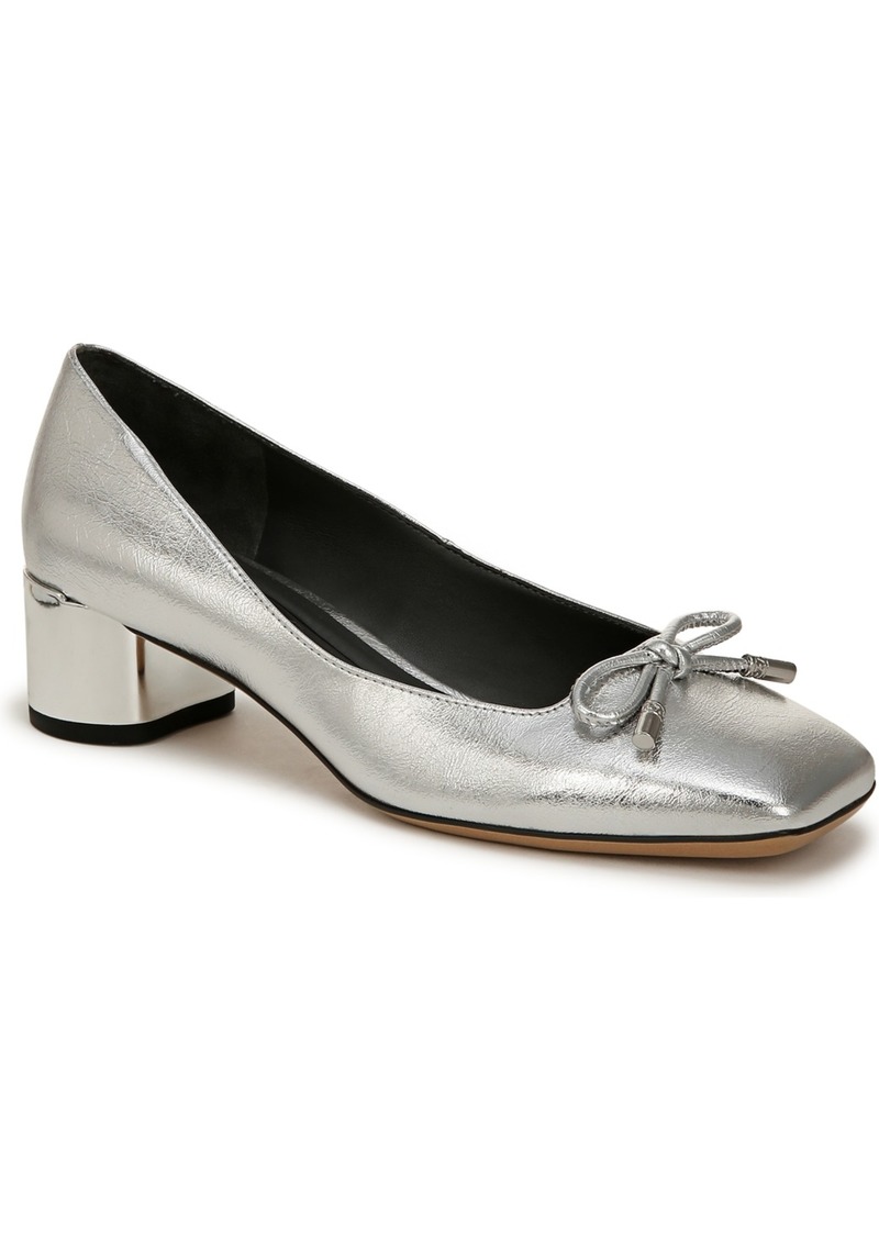 Franco Sarto Women's Natalia Block Heel Ballet Pumps - Silver Metallic Faux Leather