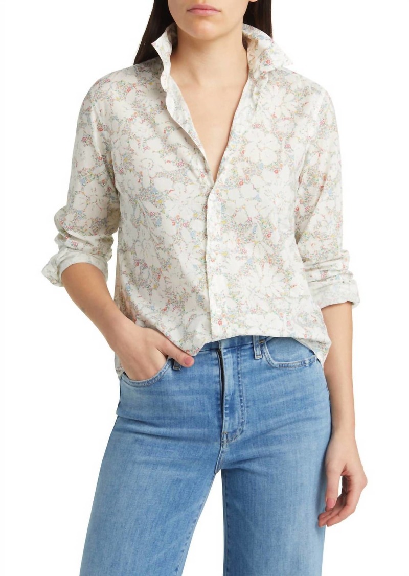 Frank & Eileen Classic Button-Up Shirt In Tiny Floral White Flowers