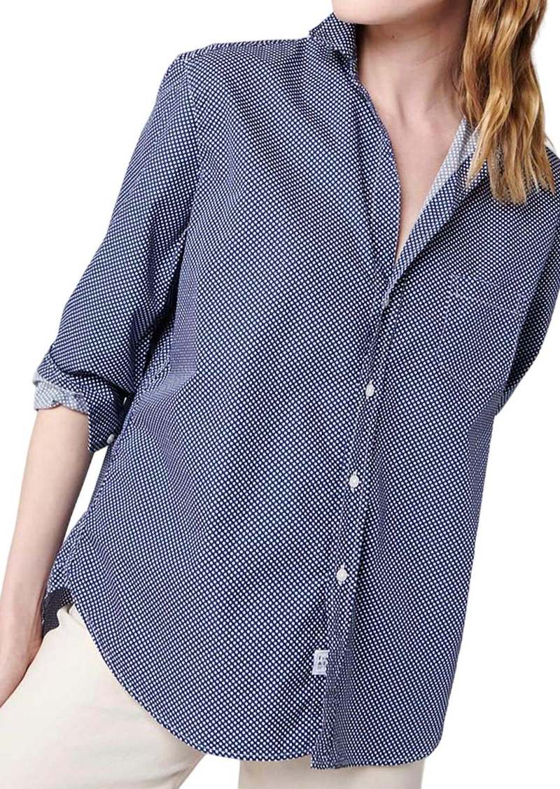 Frank & Eileen Relaxed Button-Up Shirt In Navy With White Polka Dots