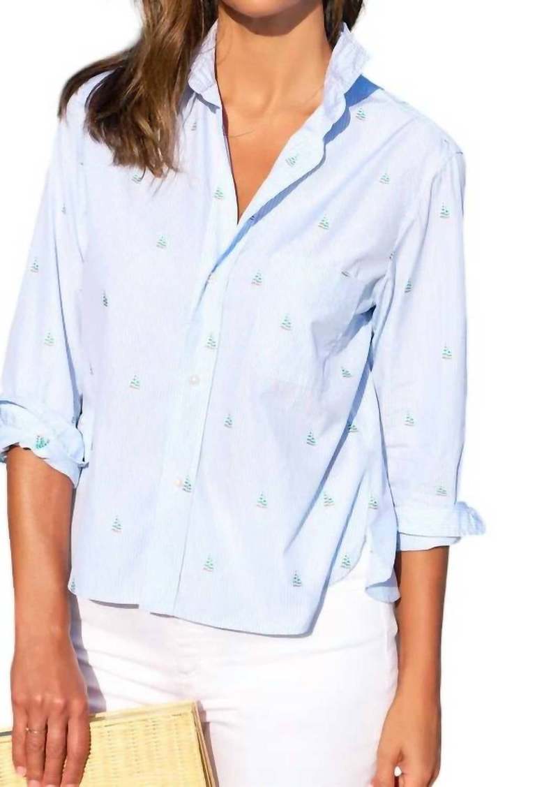 Frank & Eileen Untuckable Button Up Shirt In Light Blue Stripe W/ Sailboats