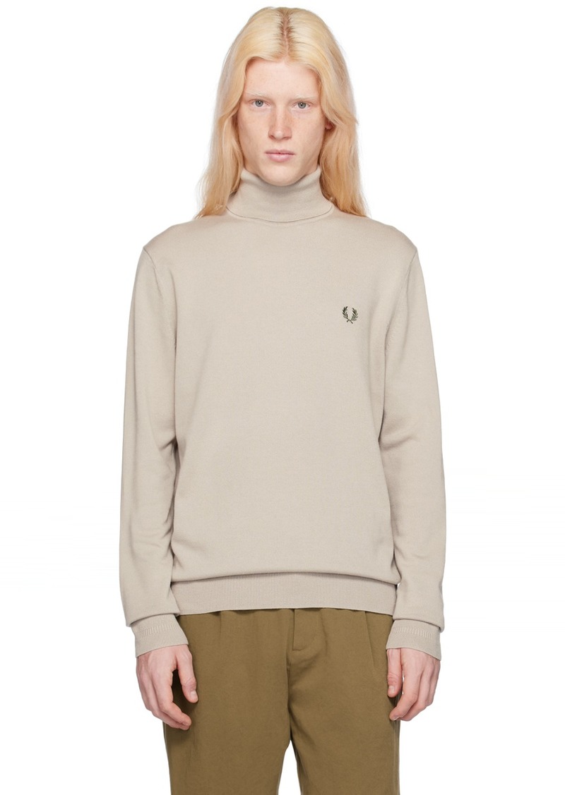 Fred Perry Taupe Embroidered Turtleneck