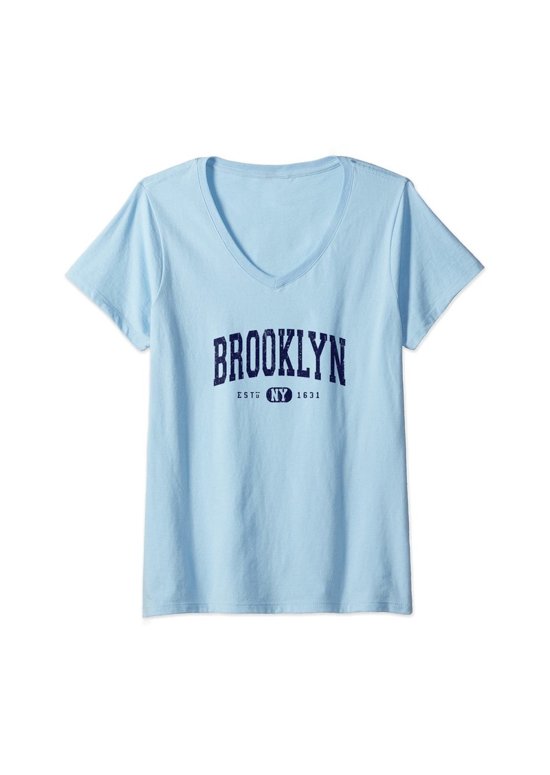 Free City Womens Brooklyn NY Arch Distressed Retro Print V-Neck T-Shirt