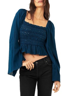 Free People Afton Womens Smocked Bell Sleeve Cropped