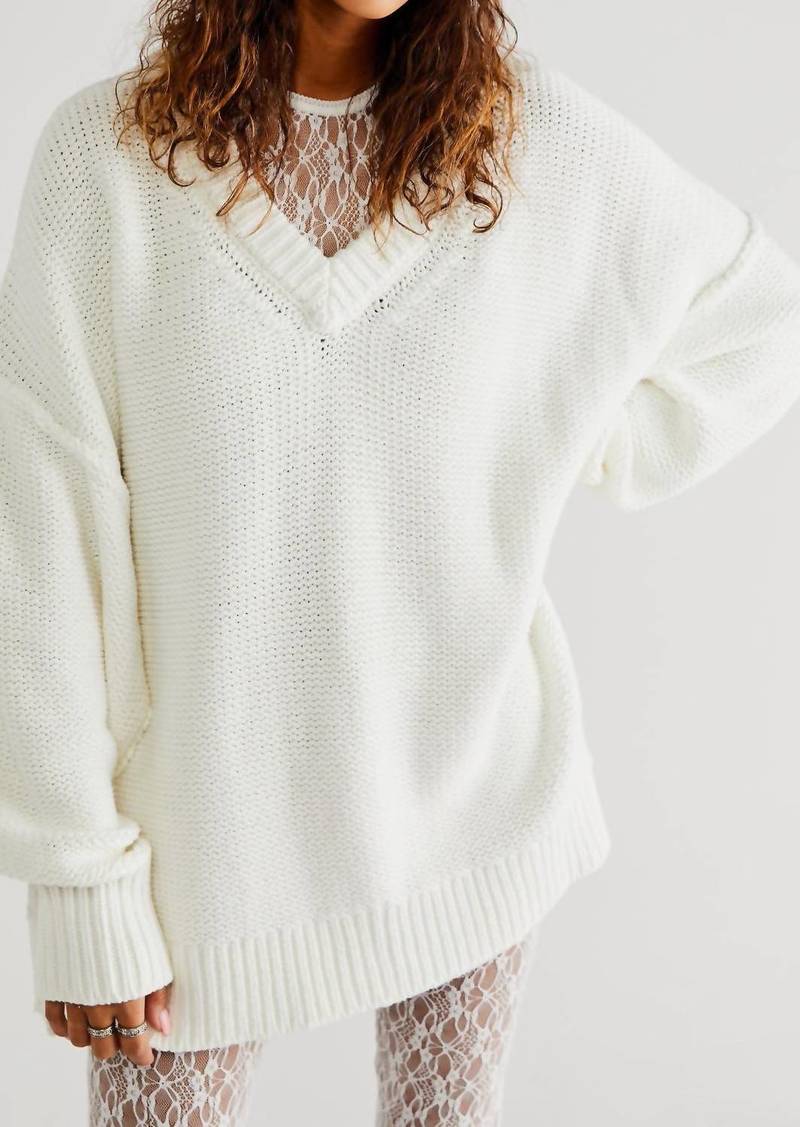 Free People Alli V-Neck Sweater In Optic White