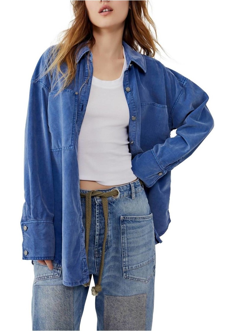 Free People Baby Cord Buttondown Shirt Jacket In Electric Indigo