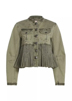 Free People Cassidy Pleated Stretch Cotton Button-Up Jacket