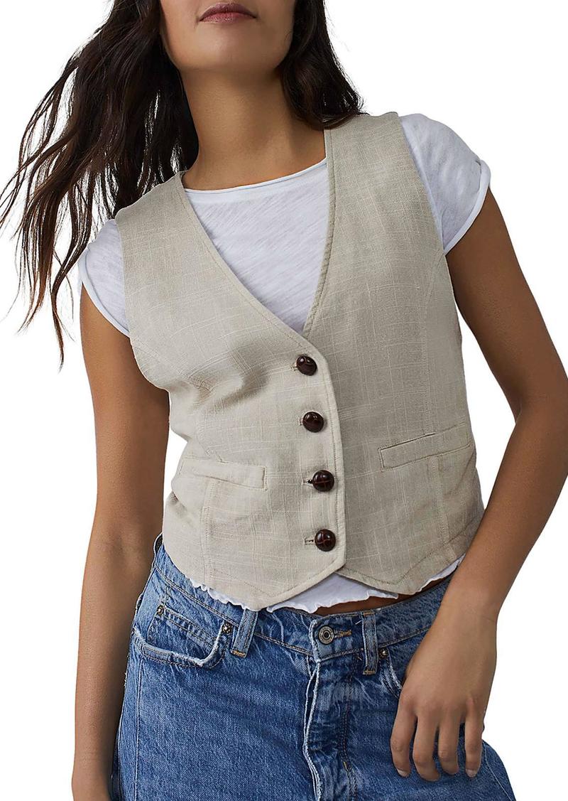 Free People Charley Womens Linen Blend Sleeveless Casual Vest