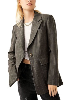 Free People Charlotte Womens Woven Striped One-Button Blazer