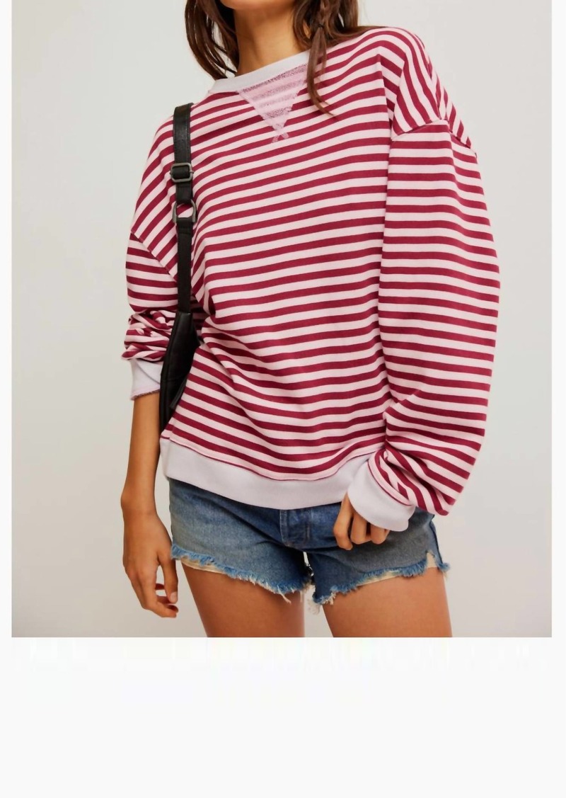 Free People Classic Striped Crew Sweatshirt In Raspberry Combo