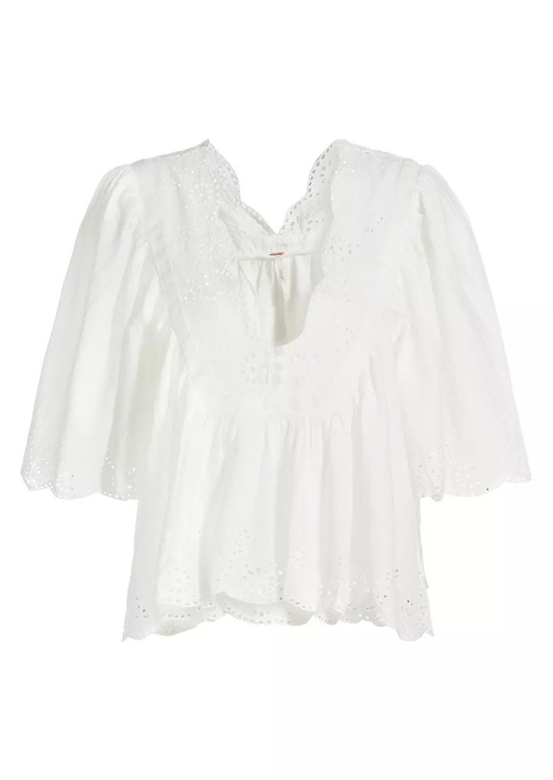 Free People Costa Cotton Eyelet Plunge Top