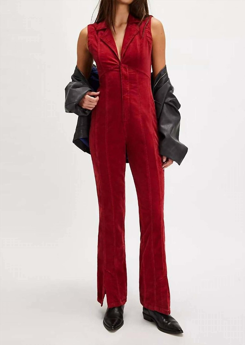 Free People Crvy Ring The Alarm Corduroy One-Piece In Haute Red