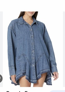 Free People Denim Button-Down Tunic In Blue