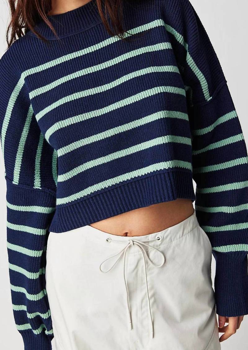 Free People Easy Street Stripe Crop Pullover In Navy Combo