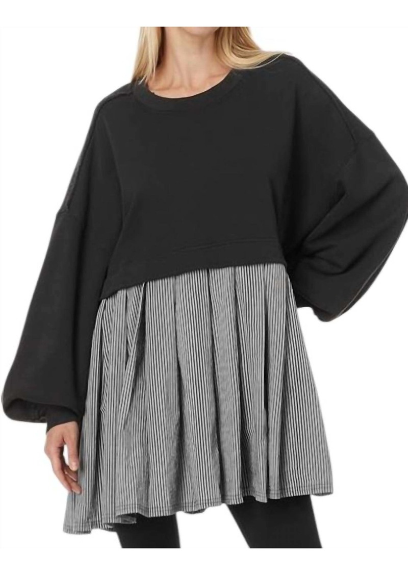 Free People Eleanor Striped Sweatshirt In Washed Black Combo