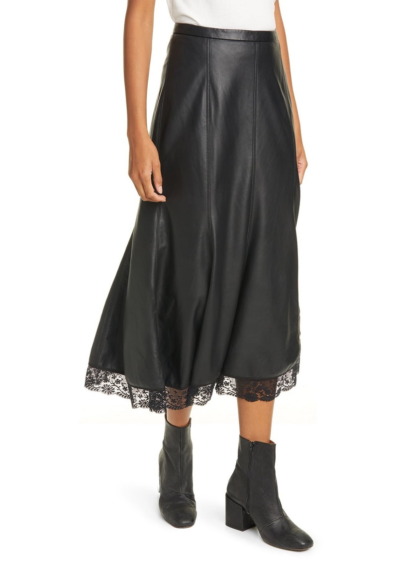 Film Noir Trumpet Faux Leather Midi Skirt