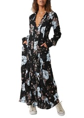 Free People Back at It Floral Print Long Sleeve Maxi Dress in Black Combo at Nordstrom