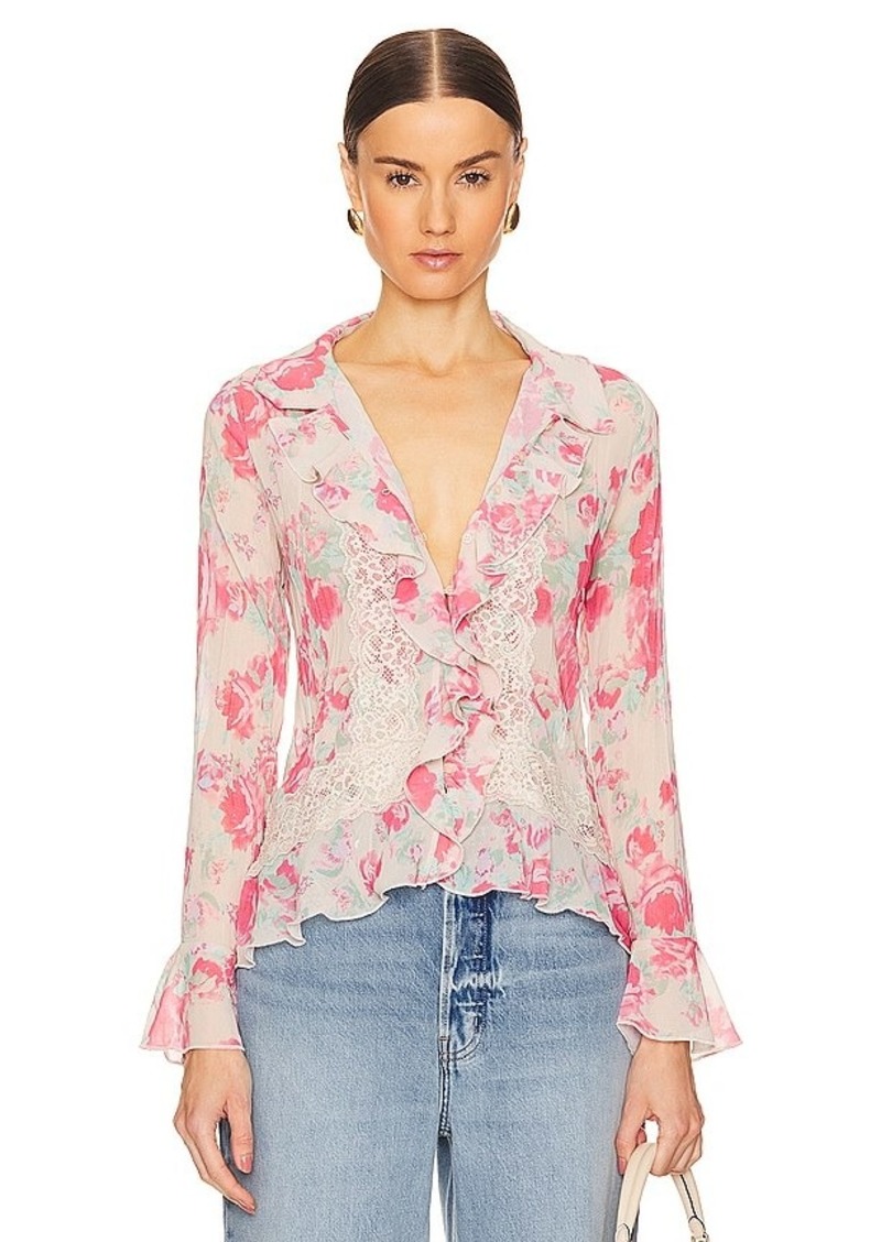 Free People Bad At Love Printed Blouse In Ivory Combo
