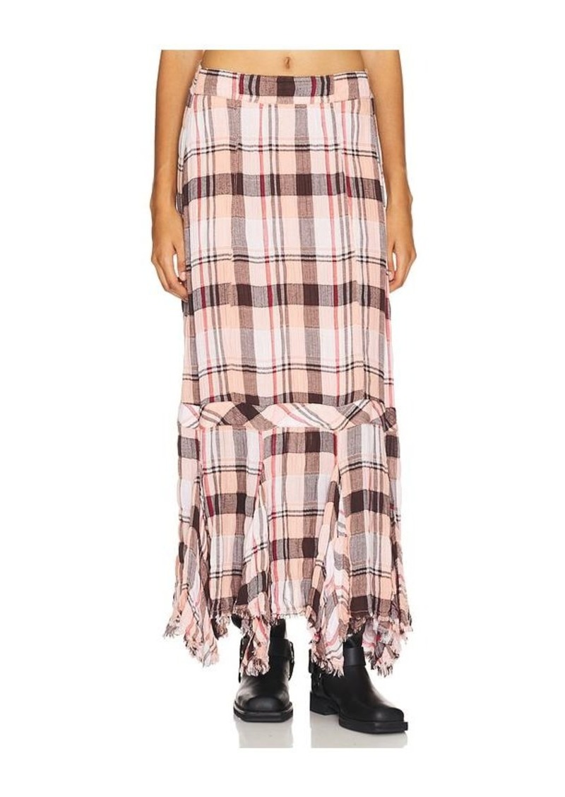 Free People Bordeaux Plaid Maxi Skirt