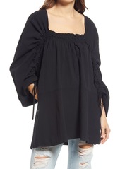 Free People Brynn Puff Long Sleeve Tunic Dress in Black at Nordstrom