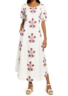 Free People Cactus Flower Embroidered Cotton Dress in Lazy Bones Combo at Nordstrom
