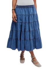 Free People Chambray Tiered Midi Skirt