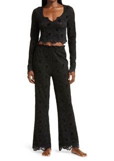 Free People Cloud Ride Lace Pajamas in Black at Nordstrom