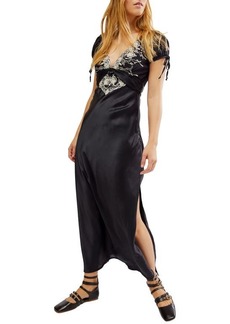 Free People Cooper Embroidered Satin Maxi Dress
