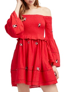 Free People Counting Daisies Embroidered Off the Shoulder Dress