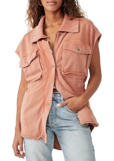 Free People Coza Distressed Cotton Zip-Up Utility Vest