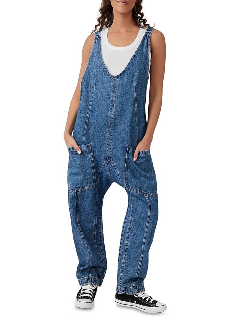 Free People High Roller Cotton Denim Jumpsuit in Sapphire Blue