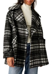 Free People Highlands Plaid Double Breasted Peacoat