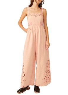 Free People Leighton Embroidery Detail Wide Leg Cotton Jumpsuit