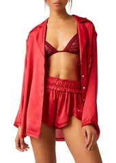 Free People Like Honey Long-Sleeve Satin Pajama Shirt