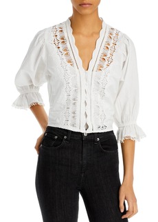Free People Louella Embroidered Puff Sleeve Blouse