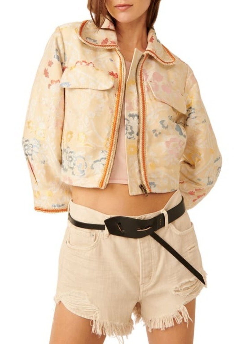 Free People Margot Floral Embroidered Crop Jacket