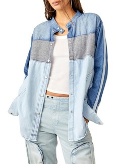Free People Moto Colorblock Cotton Button-Up Shirt
