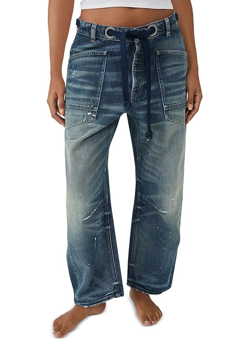 Free People Moxie Low Slung Pull On Barrel Jeans in Timeless Blue