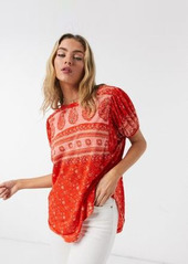 Free People Paisley jersey t-shirt in red multi