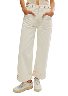 Free People Palmer High Rise Cuffed Crop Jeans in Eggshell