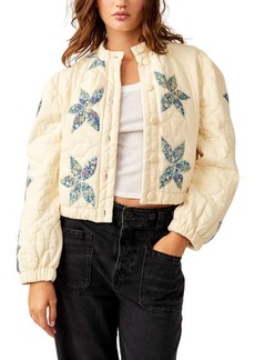Free People Quinn Floral Accent Quilted Crop Jacket