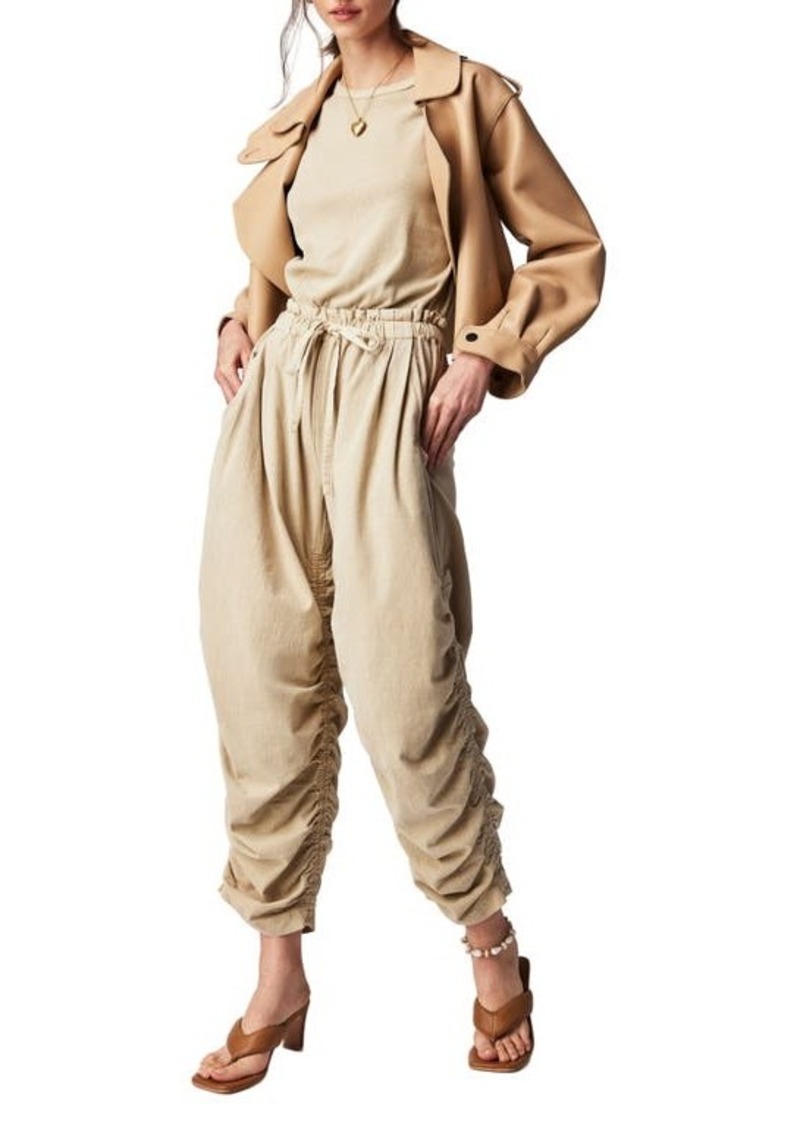 Free People Ruched Mixed Media Cotton Jumpsuit