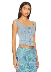 Free People Sally Denim Corset Top In Daylight Sky Combo