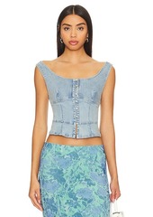 Free People Sally Denim Corset Top In Daylight Sky Combo